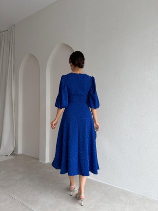 DAVE Taşlı Elbise 3444 - Saks Mavisi - 3