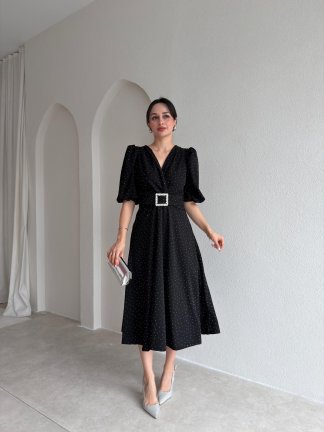 DAVE Taşlı Elbise 3444 - Siyah - 2