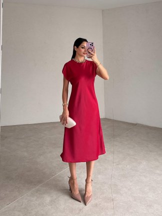 DAVİS Midi Elbise 2453 - Kırmızı - 2