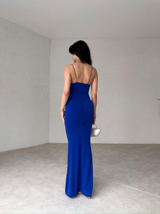 Degaje Detaylı Midi LOWRY Elbise 2069 - Mavi - 3