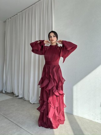 DELENA Elbise 8566 - Bordo 