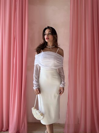 DELPHİA Midi Elbise 2974 - Beyaz - 2