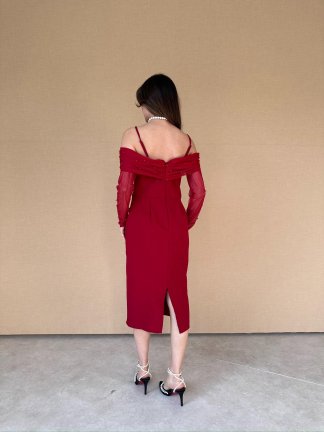 DELPHİA Midi Elbise 2974 - Bordo - 4