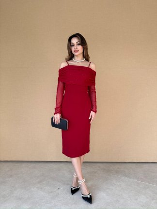 DELPHİA Midi Elbise 2974 - Bordo - 5