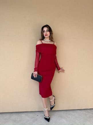 DELPHİA Midi Elbise 2974 - Bordo - 3