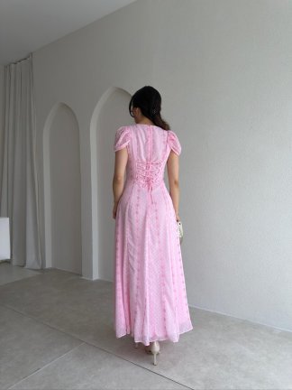 DELTA Dantel Detaylı Maxi Elbise 2041 - Pembe - 3