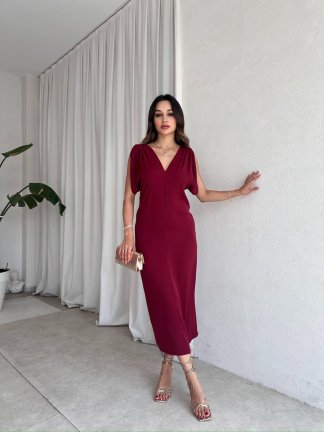 DEMON Midi Elbise 8304 - Bordo 