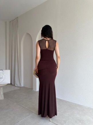 DERCOS Maxi Elbise 5509 - Acı Kahve - 3