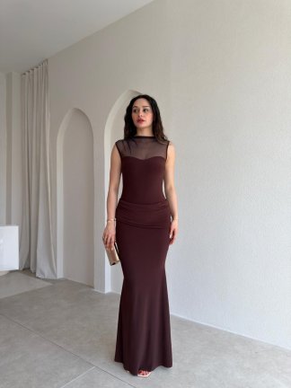 DERCOS Maxi Elbise 5509 - Acı Kahve 