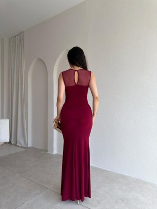 DERCOS Maxi Elbise 5509 - Bordo - 3