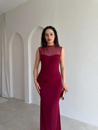 DERCOS Maxi Elbise 5509 - Bordo - 2