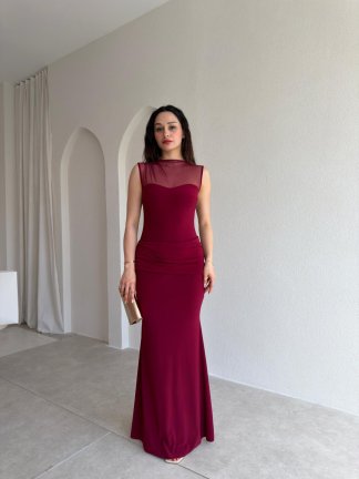 DERCOS Maxi Elbise 5509 - Bordo 
