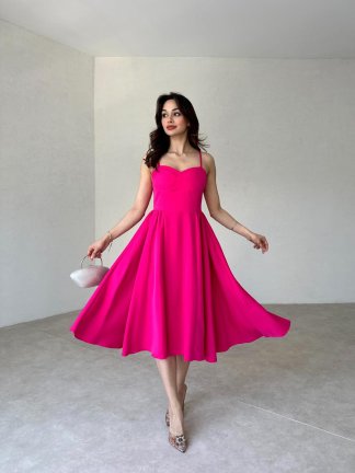 DERRİCK Midi Elbise 2995 - Fuşya - 2