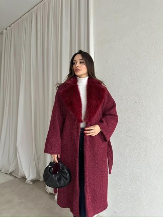 DESMOND Kürk Yaka Kaban 8573 - Bordo 