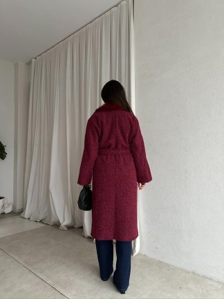 DESMOND Kürk Yaka Kaban 8573 - Bordo - 3