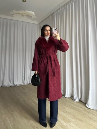 DESMOND Kürk Yaka Kaban 8573 - Bordo - 5