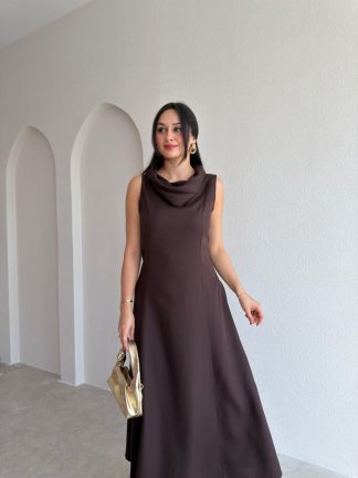 DEVİT Maxi Elbise 7715 - Acı Kahve - 2