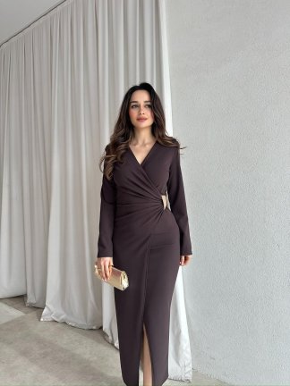 DİANA Midi Elbise 8787 - Acı Kahve 