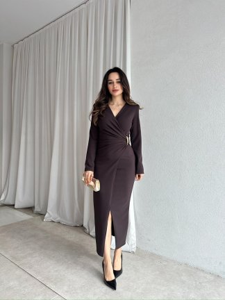 DİANA Midi Elbise 8787 - Acı Kahve - 3