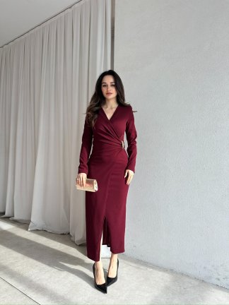  DİANA Midi Elbise 8787 - Bordo - 3