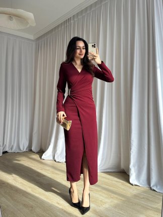  DİANA Midi Elbise 8787 - Bordo - 2