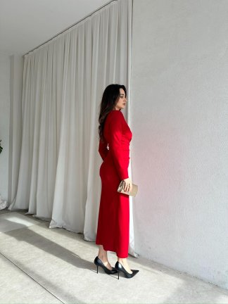 DİANA Midi Elbise 8787 - Kırmızı - 3