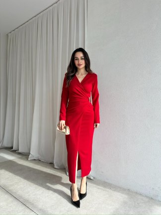 DİANA Midi Elbise 8787 - Kırmızı - 4