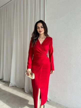 DİANA Midi Elbise 8787 - Kırmızı 