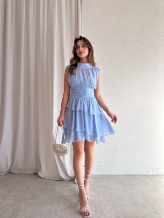 Dik Yaka Sıfır Kol Messina Elbise 2292 - Mavi - 3