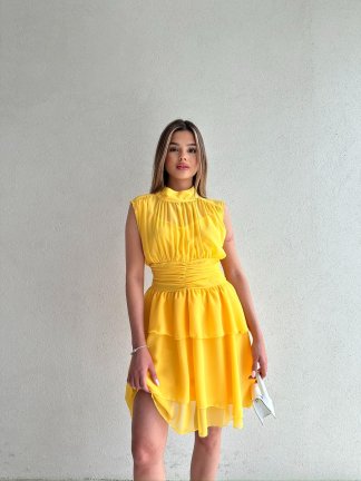 Dik Yaka Sıfır Kol Messina Elbise 2292 - Sarı - 1