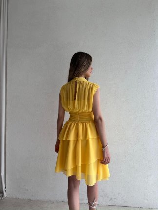 Dik Yaka Sıfır Kol Messina Elbise 2292 - Sarı - 3
