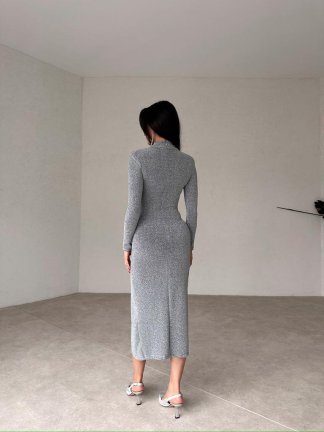 Dik Yakalı Midi DOMENİCO Elbise 3783 - Gri - 3
