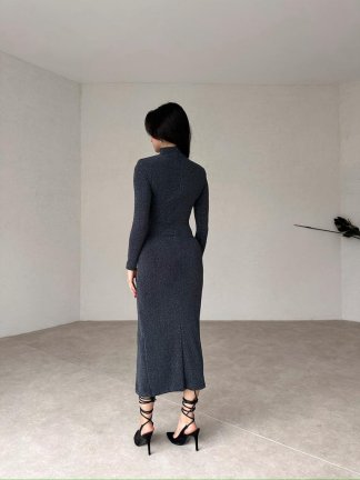 Dik Yakalı Midi DOMENİCO Elbise 3783 - Antrasit - 3