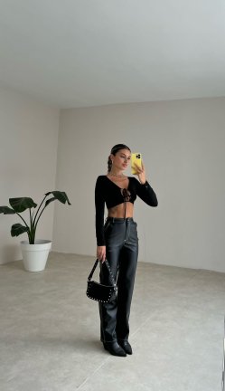 Dikiş Detaylı Deri Russell Pantolon 5780 - Siyah - 3