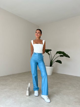 Dikiş Detaylı Deri Russell Pantolon 5780 - Mavi - 1