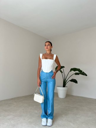 Dikiş Detaylı Deri Russell Pantolon 5780 - Mavi - 3