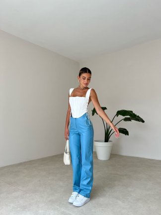 Dikiş Detaylı Deri Russell Pantolon 5780 - Mavi - 2