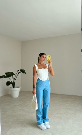 Dikiş Detaylı Deri Russell Pantolon 5780 - Mavi - 5