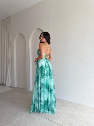 DİNAH Korse Detaylı Maxi Elbise 3752 - Yeşil - 3