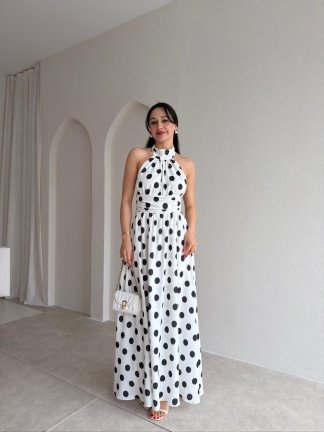 DİSNEY Puantiyeli Maxi Elbise 1569 - Beyaz - 2