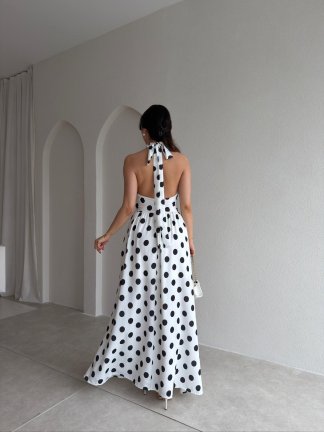 DİSNEY Puantiyeli Maxi Elbise 1569 - Beyaz - 3