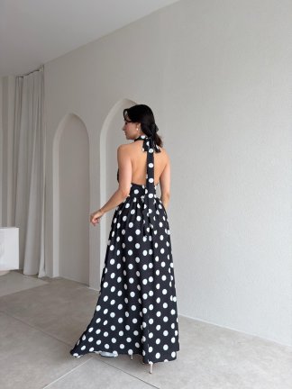 DİSNEY Puantiyeli Maxi Elbise 1569 - Siyah - 3