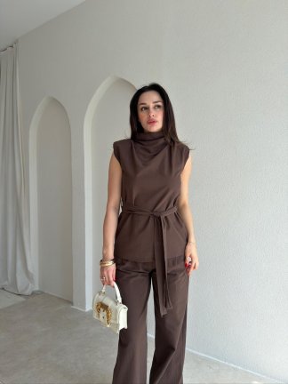 DİVİNE Keten Takım 9037 - Acı Kahve - 2
