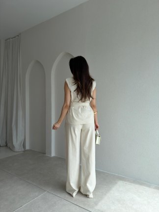  DİVİNE Keten Takım 9037 - Krem Rengi - 3