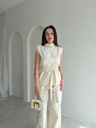  DİVİNE Keten Takım 9037 - Krem Rengi - 2