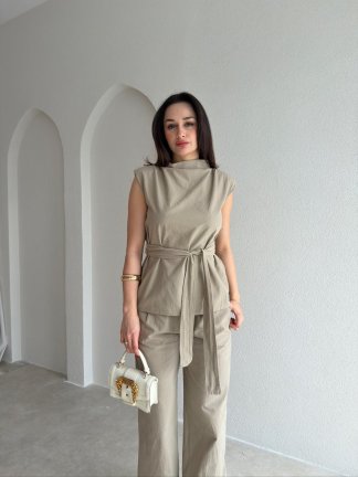 DİVİNE Keten Takım 9037 - Vizon - 2