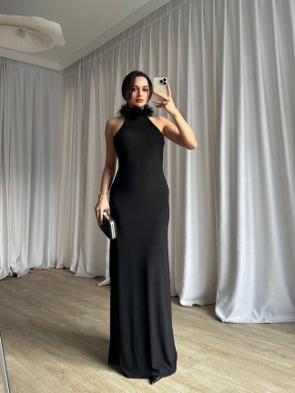 DOJA Otriş Yaka Maxi Elbise 8783 - Siyah - 2