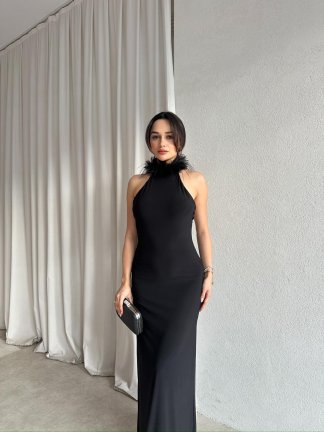 DOJA Otriş Yaka Maxi Elbise 8783 - Siyah - 4