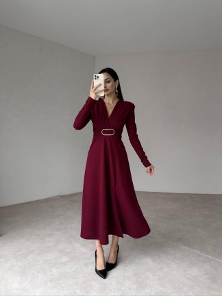 DOLORES Midi Elbise 8012 - Bordo - 3