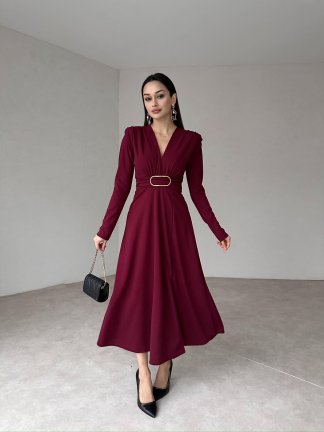 DOLORES Midi Elbise 8012 - Bordo 